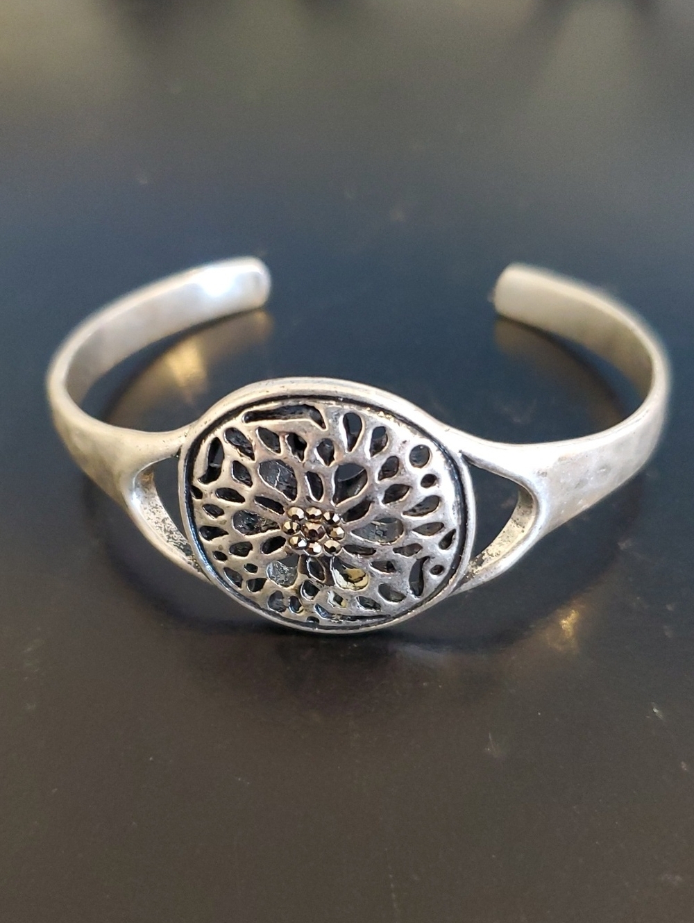Lucky Brand Silver Tone Floral Cutout Cuff Bracelet
